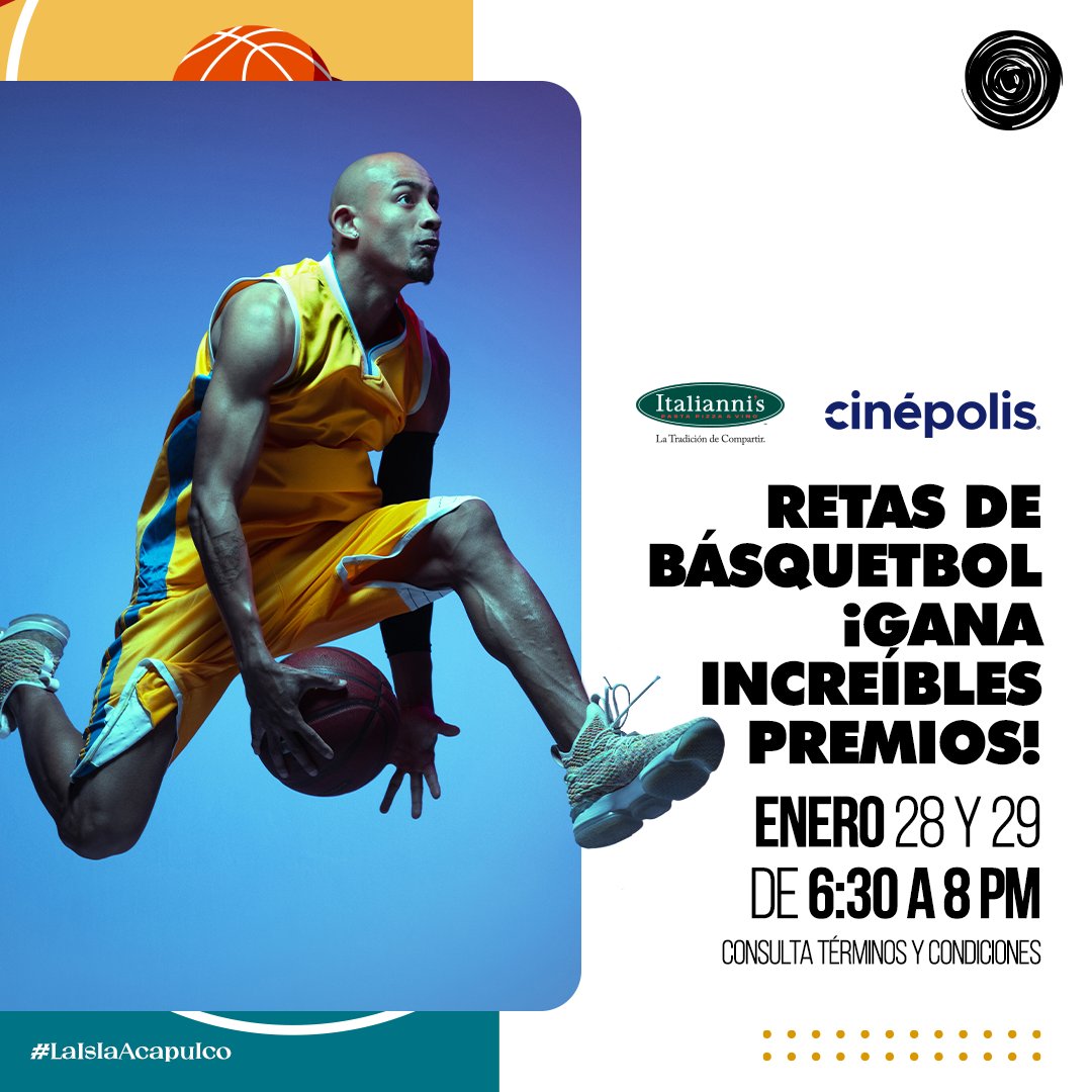 ¡Es momento de demostrar tus habilidades para el básquetbol en #LaIslaAcapulco! 🏀
No te pierdas las retas de básquet, encesta y gana increíbles premios.
28 y 29 de enero | 6:30 a 8:00 PM