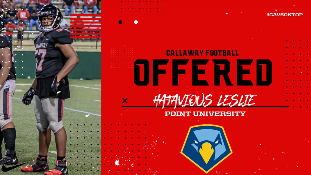 Hatavius_L's tweet image. After a great visit today I am blessed🙏🏾 to announce that I have been offered by @PointFootball‼️@Taber_77 @CavsRecruits @Caraway6 @RecruitGeorgia 

#MakeYourPoint  #TogetherWeFly 
⚪️🟡🔵