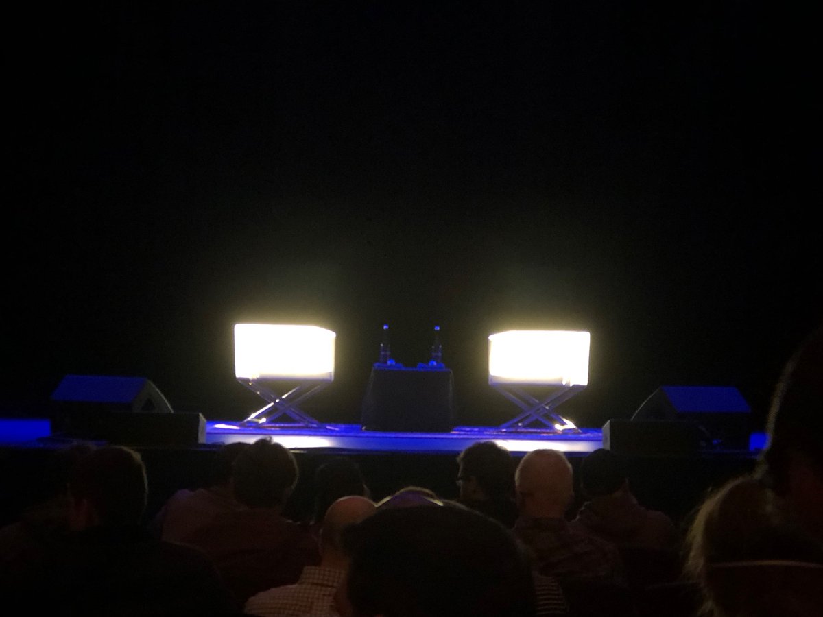 b00gamonkey's tweet photo. @simplyhula  and I are waiting for one of these chairs to be filled by @HardcoreHistory 
at the Chevalier Theater. https://t.co/ykDaiP2qMU