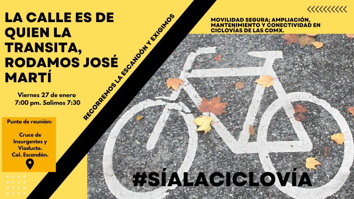 Mañana vamos a defender DOS Ciclovías, la #CicloviaMetropolitana y la #CicloviaEscandón 19:00 en Naucalpan y 19:00 en escandón 

NO cerramos vialidad únicamente usamos el espacio público 🥰 habrá sesión de fotos 📸

Estando ahí vemos si nos juntamos no? <a href="/MayaEnBici/">Maya en Bici</a>