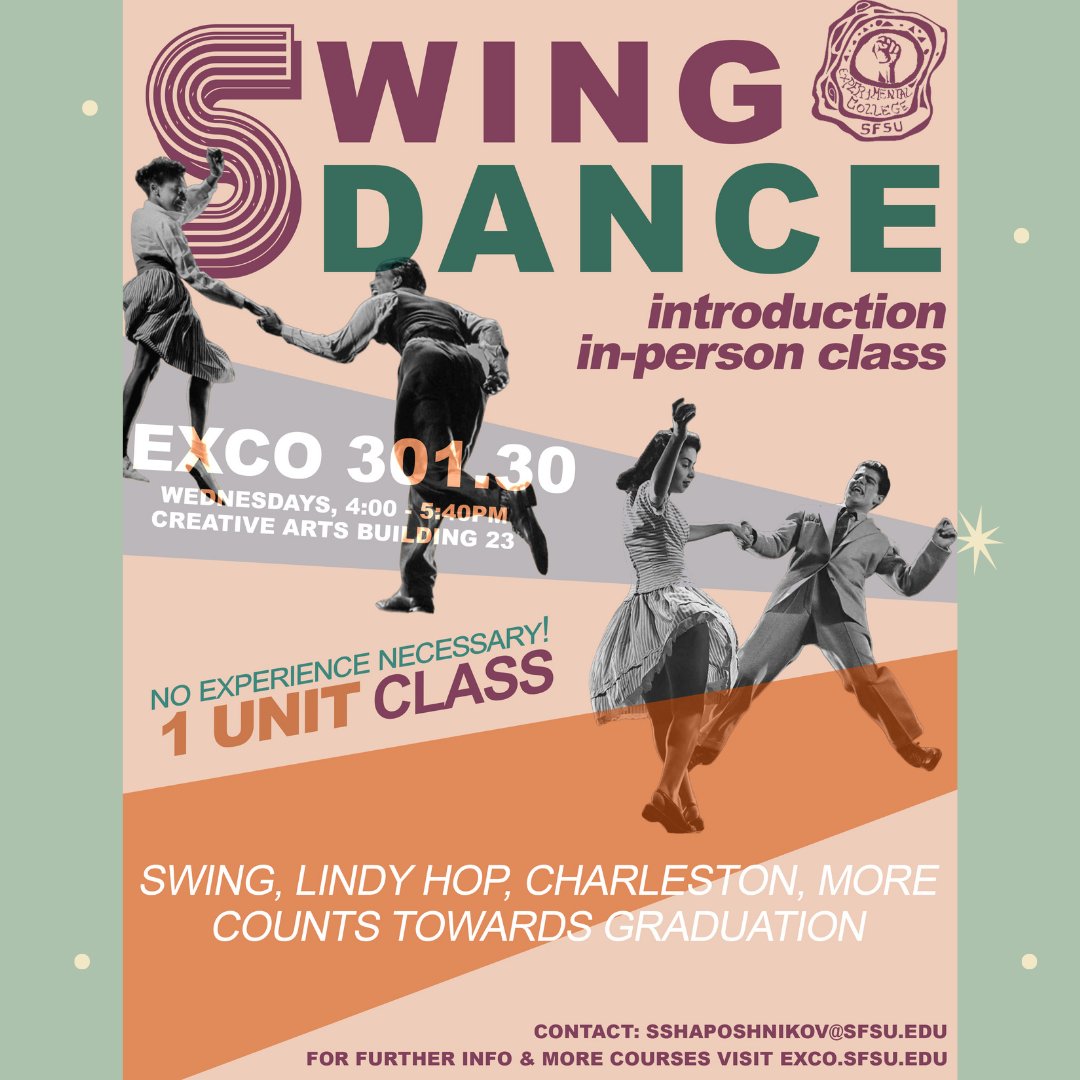 SFStateEXCO's tweet photo. ✨Teacher Spotlight✨

Meet Stanislav! He will be teaching Introduction to Swing Dance in Spring 2023. Swipe to learn more about who he is and why you should take his class. 🕺

#sfstateexco #sfstate #sfsu #sfsustudentlife #sfsugators #sfsu23 #sfsu24 #sfsu25 #sfsu26 https://t.co/1Nq1XkZxlp
