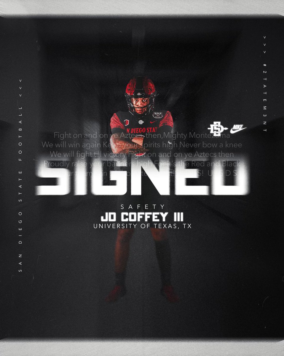 AztecFB's tweet photo. Officially official. Welcome to the family, @JD_Coffey1! https://t.co/z6xUwVF55r
