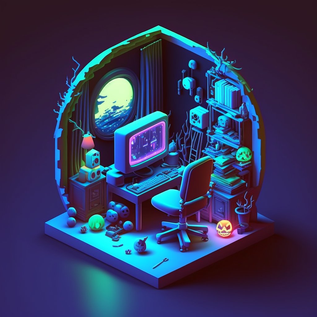 ASSIILY's tweet photo. "Take a trip down memory lane with this retro 80s inspired, spooky galaxy room"#80shorror #retrogaming #galaxydecor #spookyvibes #halloween #lowpoly #scifi #homedecor #interiordesign #gamingroom #3dmodeling https://t.co/dbgpx1PKZv