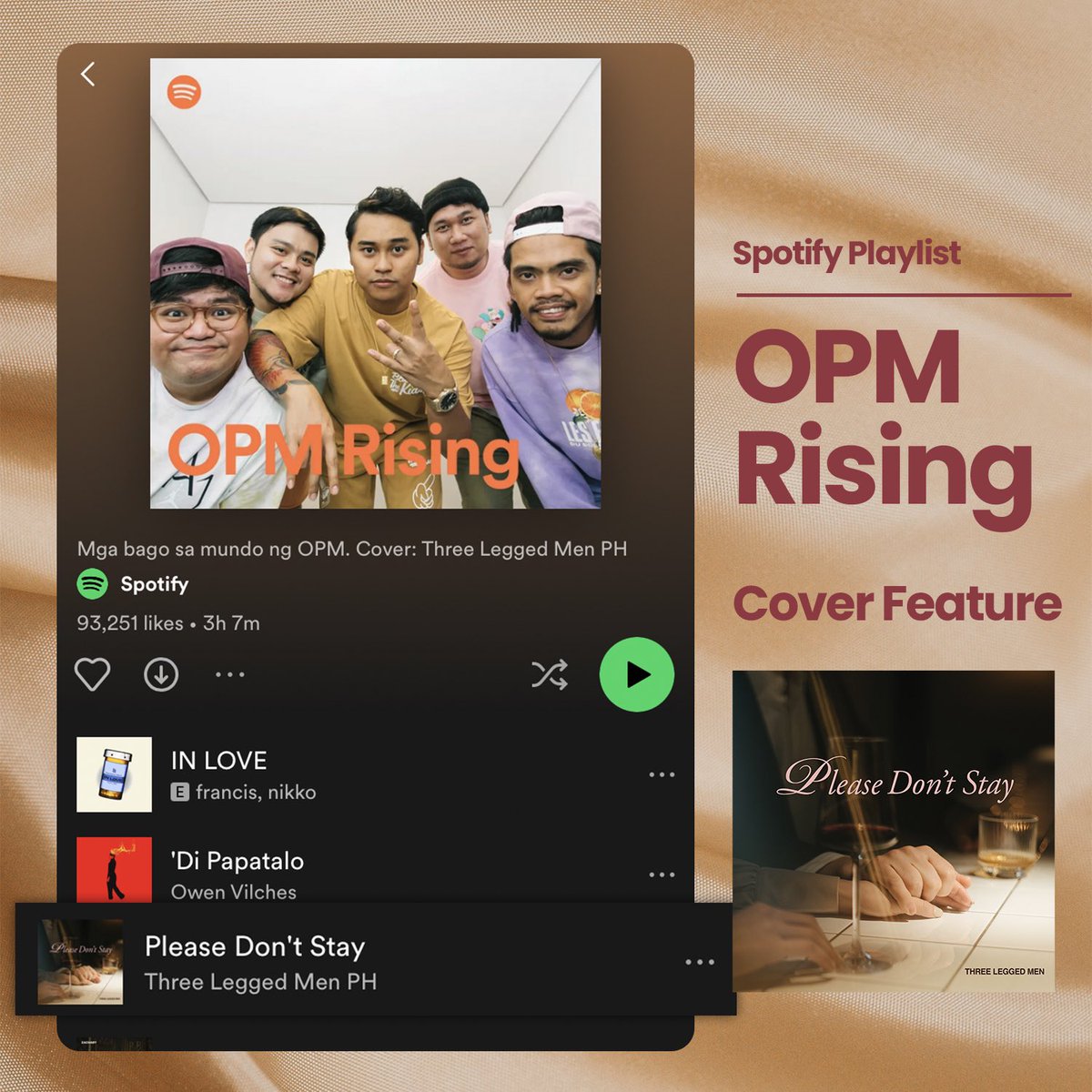 We’re now the cover of OPM RISING’s Spotify playlist! 🥹 Thank you for streaming #PleaseDontStay! ♥️✨

ICYMI: Our new song is out on all music-streaming platforms. lnk.to/3LM-PleaseDont…