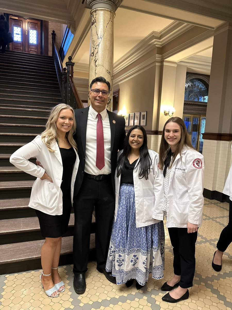 asmoo18's tweet photo. Had a great time at the state Capitol for White Coat Day on the Hill!! Thank you to @DO_Subbarao for encouraging us all to attend and engage in physician advocacy, and for taking the time to snap a photo with us! @WCUCOMDO @DOsofMOMA https://t.co/KoTV0i7fOQ
