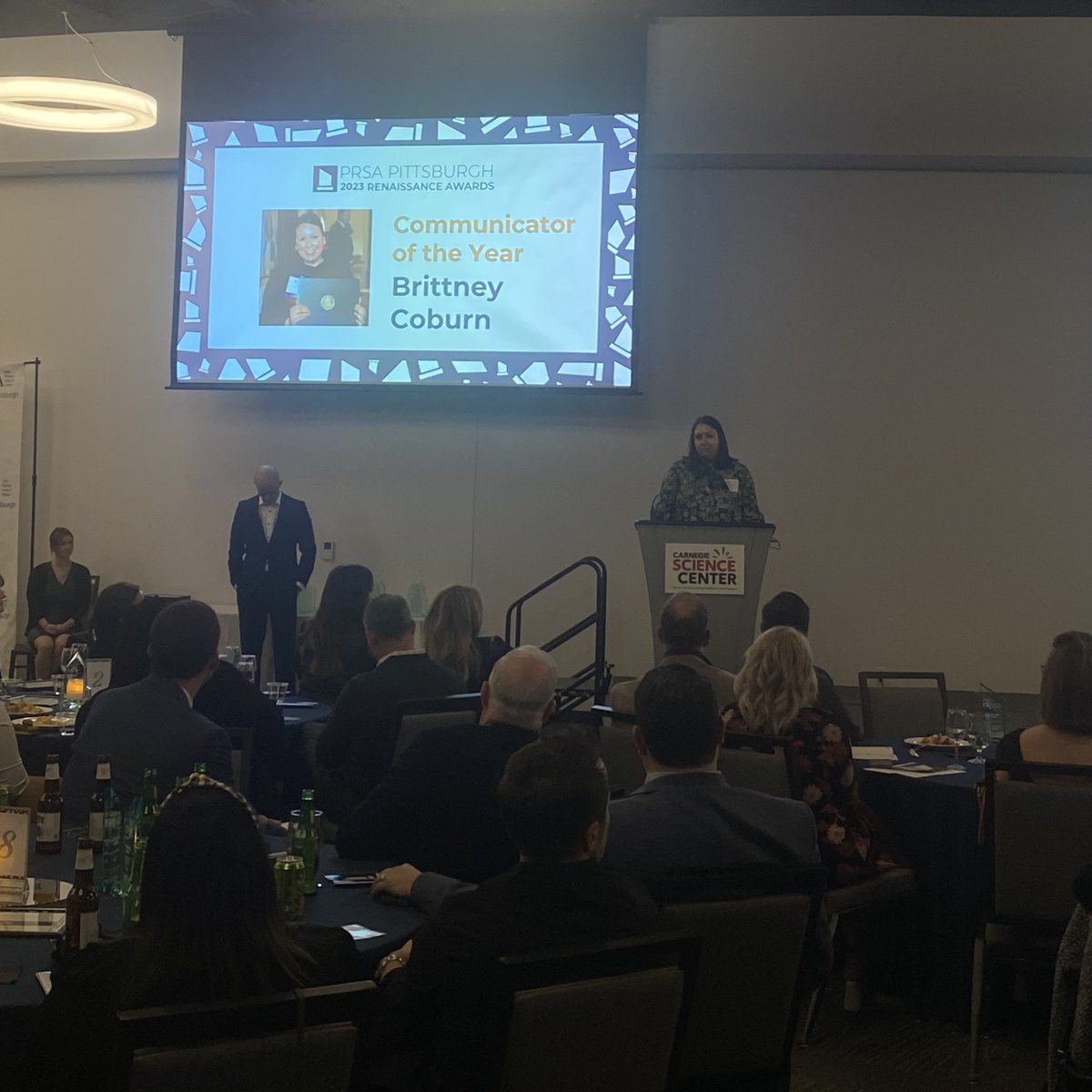 PRSAPgh's tweet photo. 👏Let’s give a round of applause for the 2023 Communicator of the Year, Brittney Coburn👏
#PRSARenaissance @theMotherhood https://t.co/wJSbreP6Fl