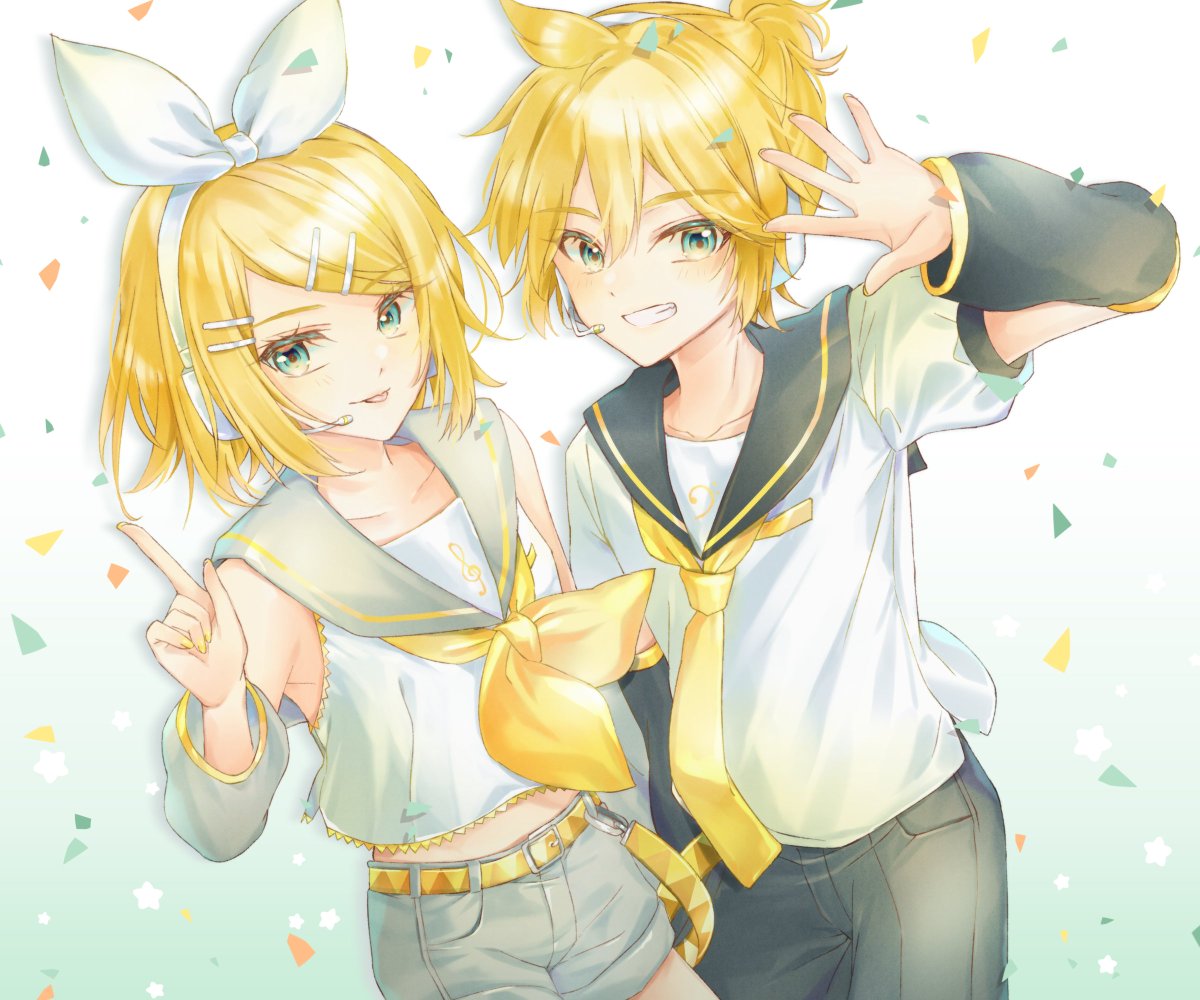 鏡音レン ,鏡音リン 「猫mirinさんのリンちゃんとレンくん!2人が楽しそうに、いたずらっぽく笑う姿に」|piapro(ピアプロ)のイラスト