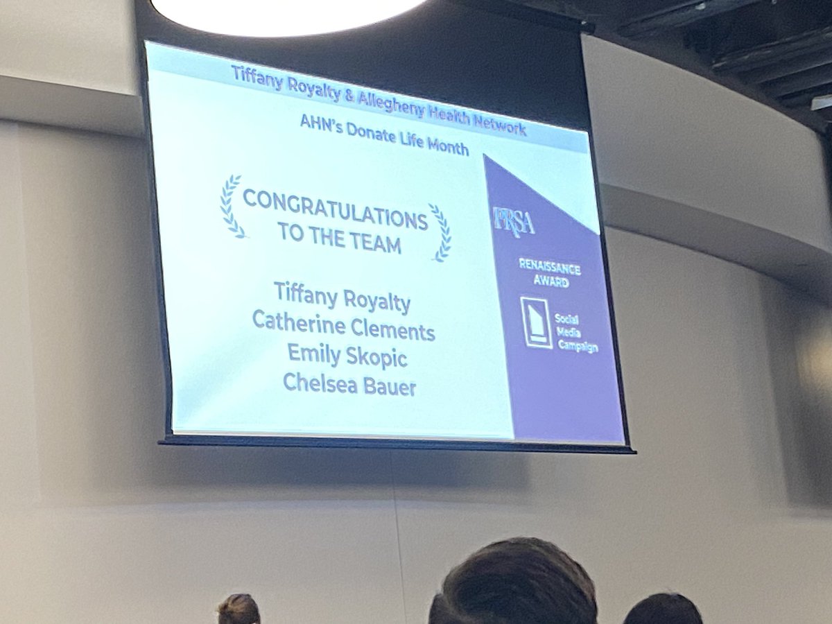 emilymbeatty's tweet photo. .@AHNtoday Donate Life Month campaign takes home a @PRSAPgh #PRSARenaissance award! @clementine_39 https://t.co/yVTH0weyGI