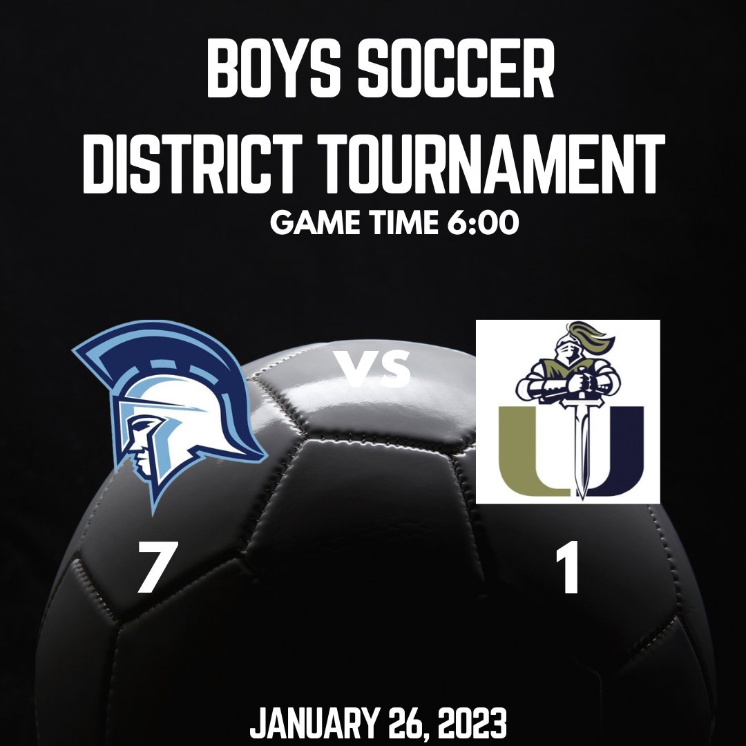 Spartan boys soccer defeated UC in the district Quarterfinal 7-1. The boys advance to the semifinal game on Tuesday, 1/31 at 7:00 vs St. Joseph Academy. 
Way to Win the Day!