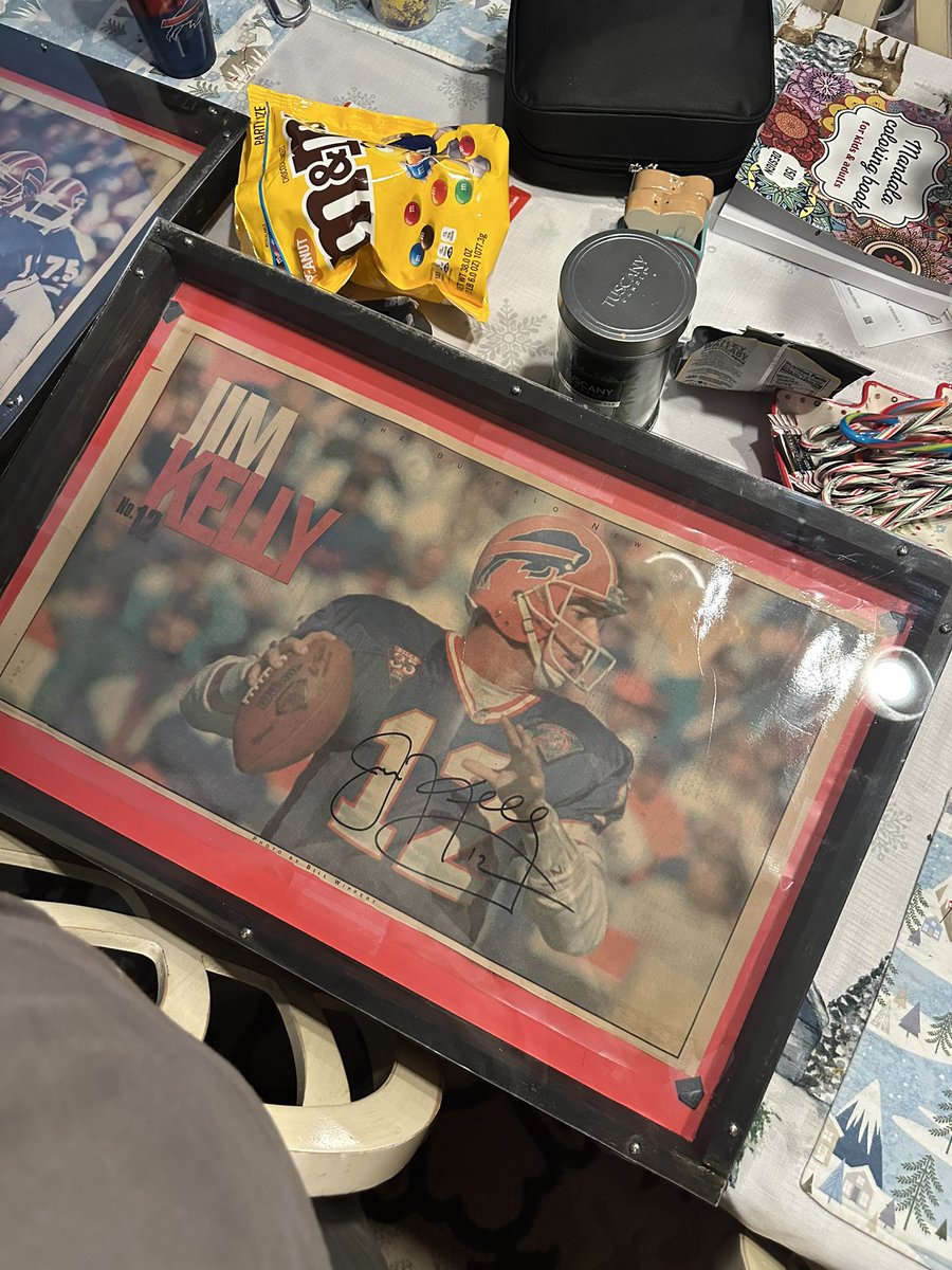 ThirdBlackBeard's tweet photo. @JimKelly1212 I was a regular at your football camp for 5 years &amp; I had the pleasure of bringing these old newspaper clippings to get them signed by you all because of my dad. Today I was gifted them now framed &amp; encased by my dad &amp; I thought it was worth showing you https://t.co/pfe1CJouGg