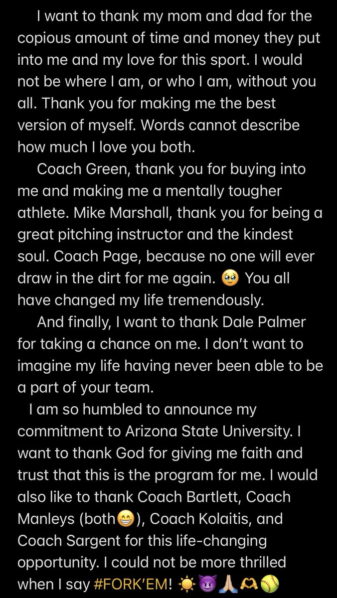 JulianneT2024's tweet photo. 110% COMMITTED!!! @ASUSoftball @coachcbartlett @JMan4514 @Jkolaitis3 @Coach_Sarg https://t.co/FZQJ5czw6N