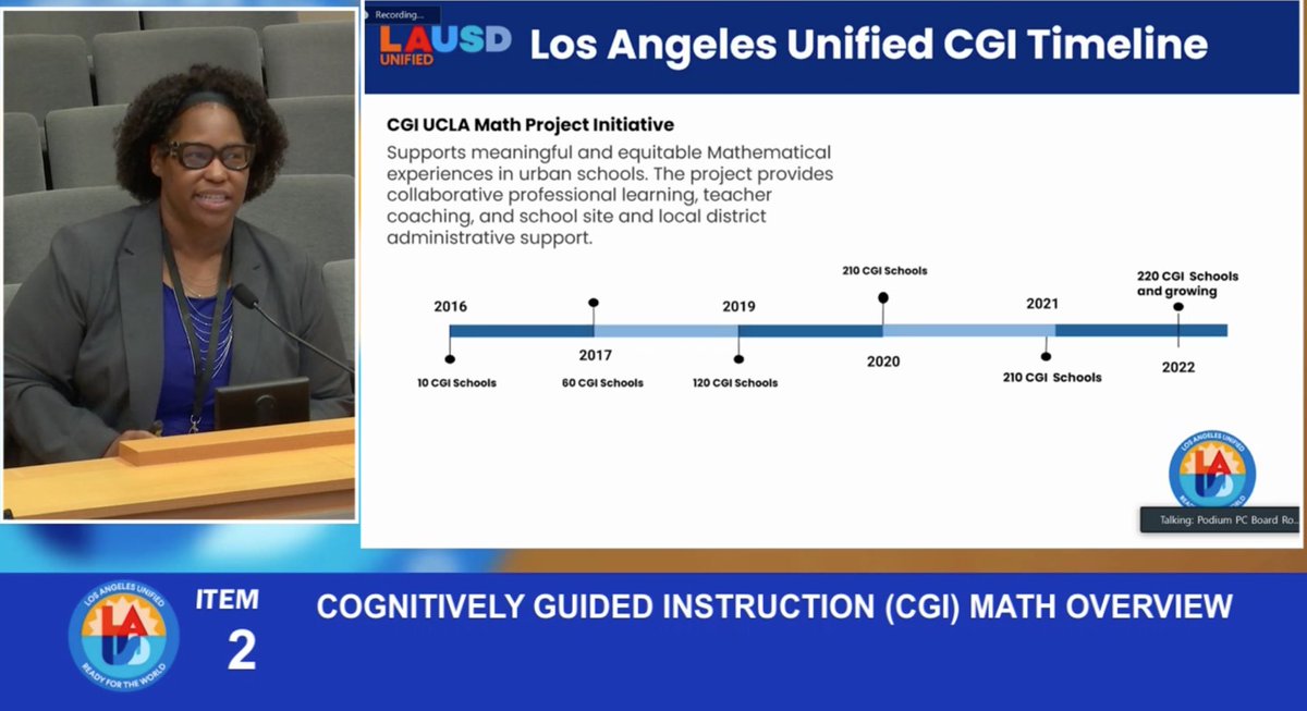 LAUSD Administrator Carlen Powell shares with the board the amazing CGI partnership with UCLA Mathematic Project. @UCLAMathProject