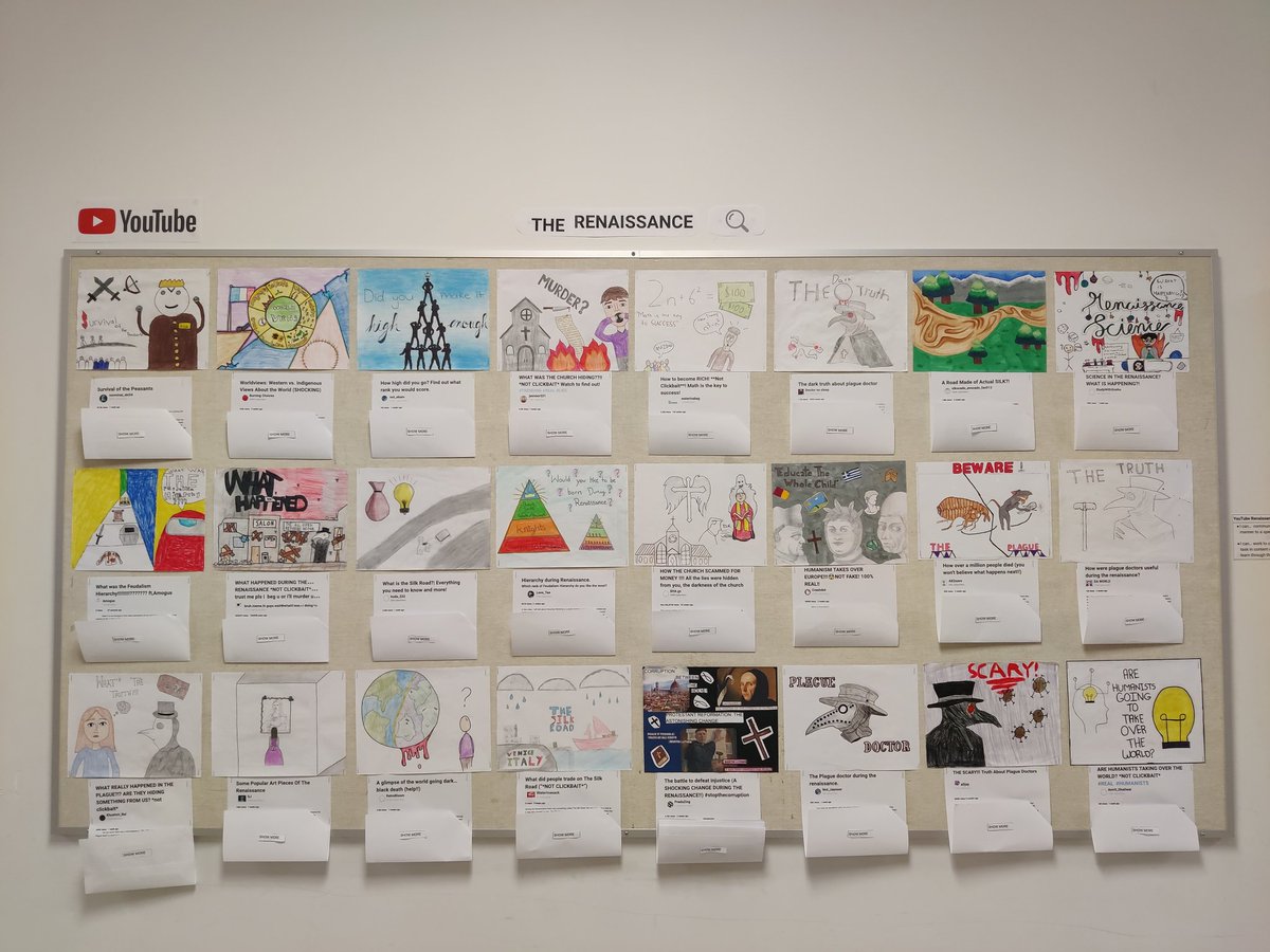 LisaPhEducate's tweet photo. The Renaissance YouTube final summative assessment of my dreams 😍 my grade 8s worked so hard to make these "videos" really come to life. Thumbnails, video descriptions, and content creation on a topic from the Renaissance unit to show off what they know! Great work everyone!! 🎉 https://t.co/s202IvRyrS