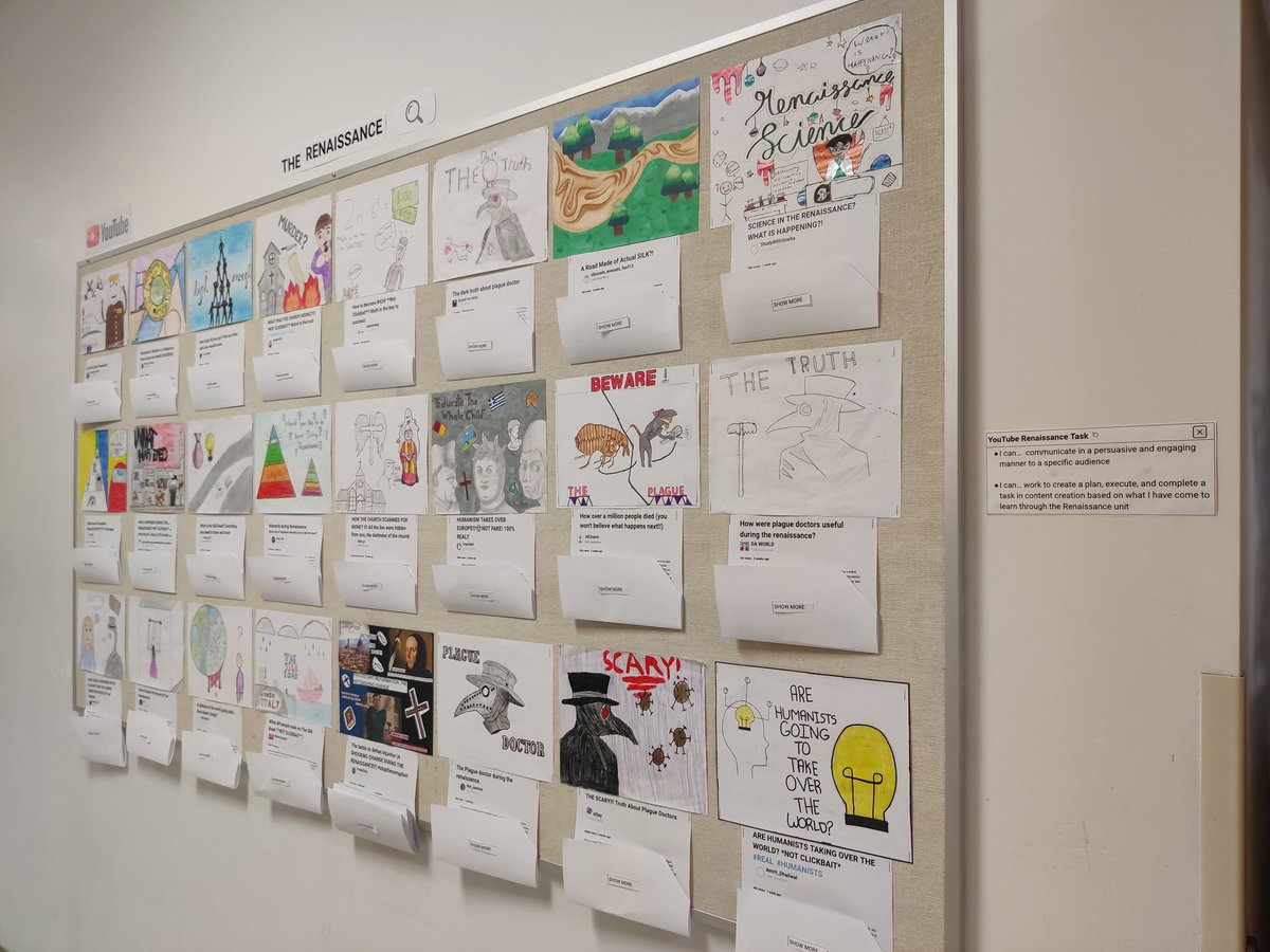 LisaPhEducate's tweet photo. The Renaissance YouTube final summative assessment of my dreams 😍 my grade 8s worked so hard to make these "videos" really come to life. Thumbnails, video descriptions, and content creation on a topic from the Renaissance unit to show off what they know! Great work everyone!! 🎉 https://t.co/s202IvRyrS