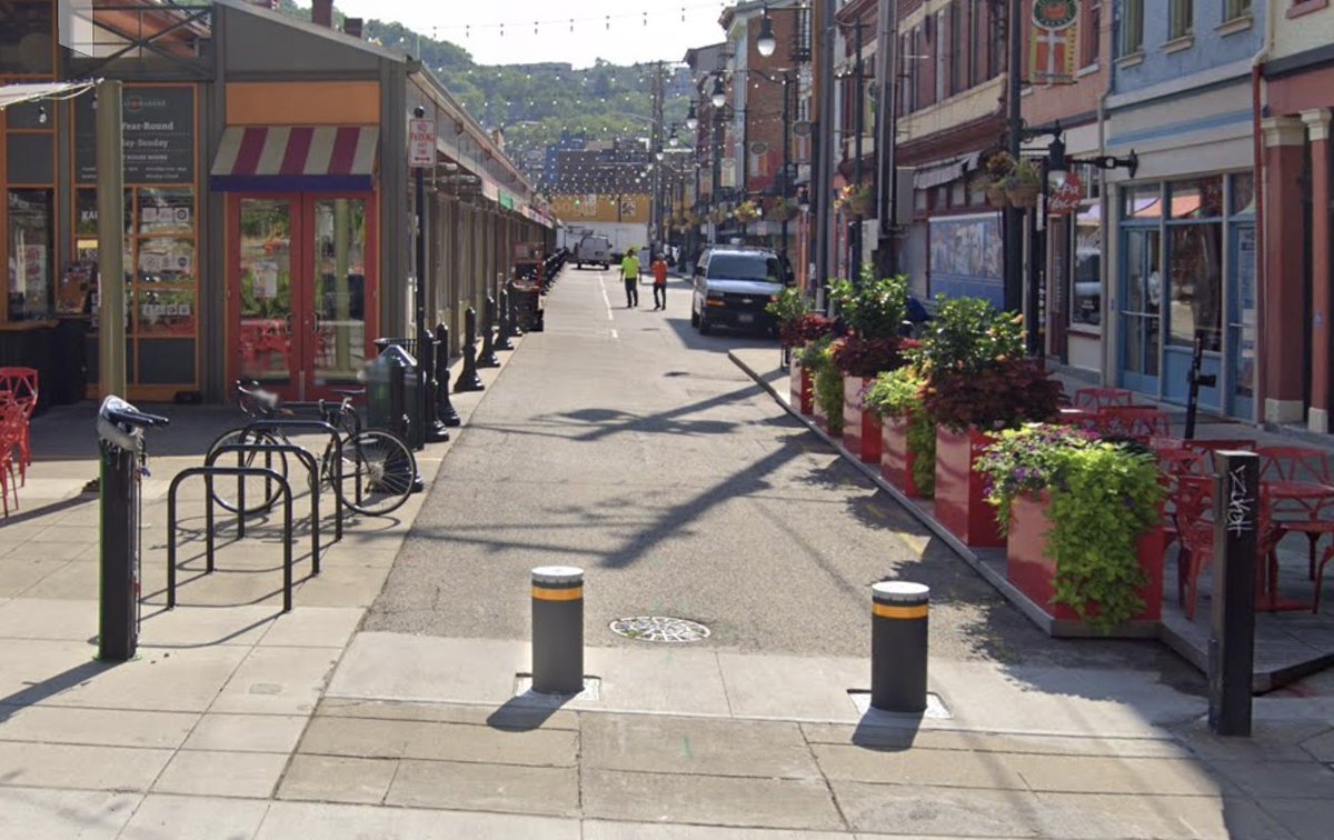 Closeup of the bollards.