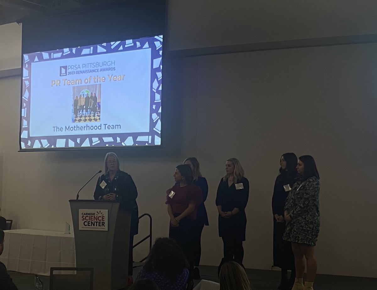 PRSAPgh's tweet photo. Go team, go🎉 @theMotherhood is named PR Team of the Year! #PRSARenaissance https://t.co/wAjCQpgJvv