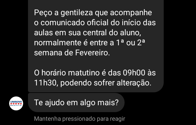Sobre o volta as aulas Uninove pra quem tá com dúvida sinceramente nem eles sabem