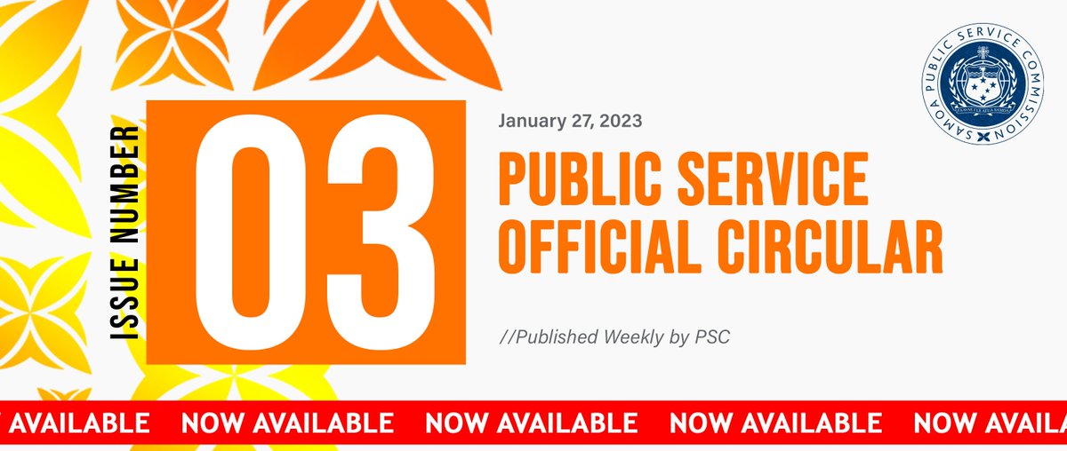 samoapsc's tweet photo. 📌NOW AVAILABLE: Public Service Official Circular 2023 Issue 03
27th January 2023
https://t.co/B1hCyxkKYp https://t.co/sTWqG0zYCz