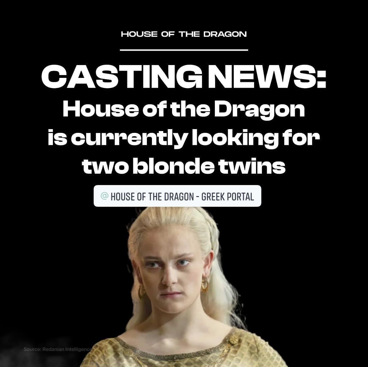 HOTDNewsHBO's tweet photo. House of the Dragon casting news 🚨👀 https://t.co/KN7NUBwJwn