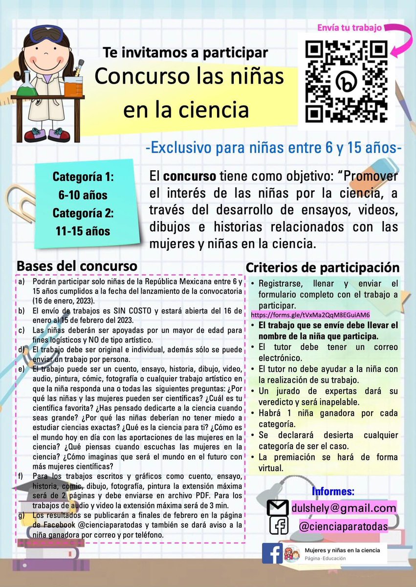 CientificasMxAC's tweet photo. La página amiga “Mujeres y niñas en la ciencia” está organizando un concurso, les dejamos los datos. https://t.co/EVSzOPGHgx