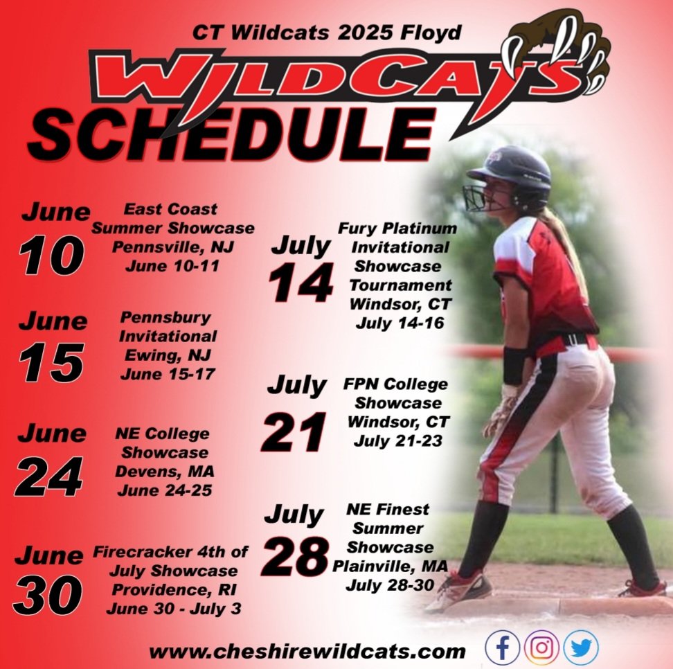 natthecatgallo's tweet photo. So excited to share our summer showcase / tournament schedule! @07_wildcats @CoachAli_SCSB @Stonehillsball @wheatonlyons @HarvardSB @shu_softball @AssumptionSB @EndicottSOFT @UNewHavenSB @Coach_PJAnadio @westhavensb https://t.co/tANAIw9lfE