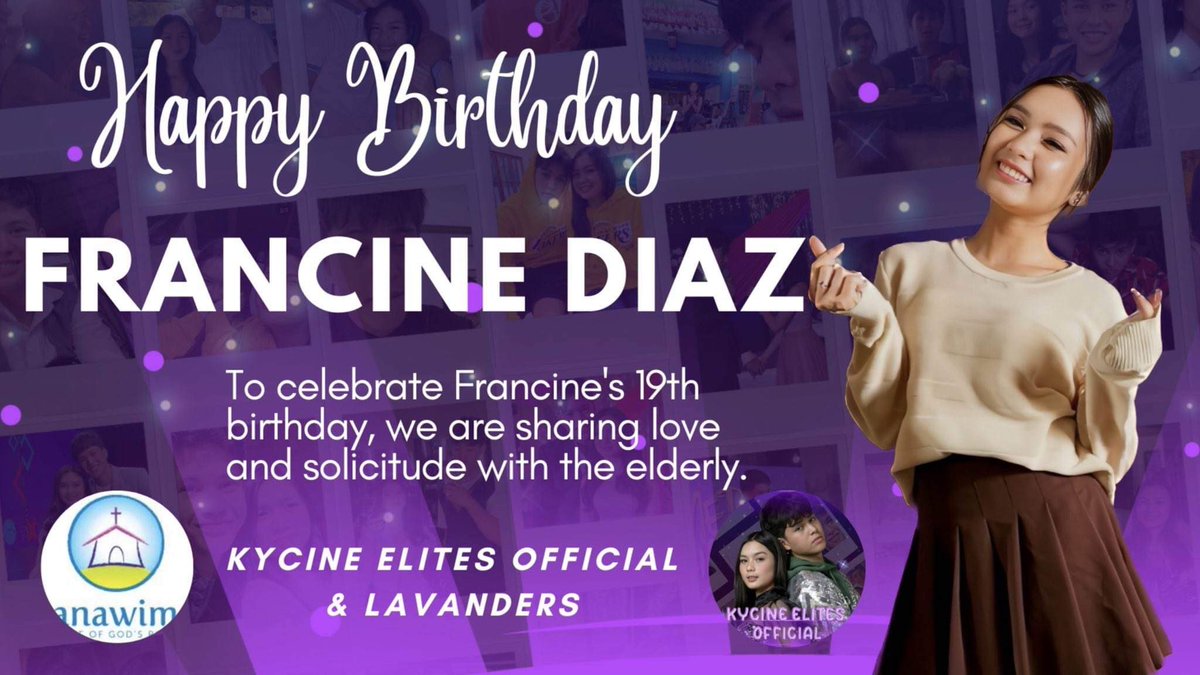 kcnelites's tweet photo. Today, we are celebrating Francine's 19th birthday by sharing love and solicitude with the elderly through Anawin Lay Missions Foundation (ALMS), Inc.

Happy birthday 
@francinecarreld !! 🥳💜
#FrancineDiaz | #KyCine 
#AllTheLoveKYCINE https://t.co/JpLXpigyyY