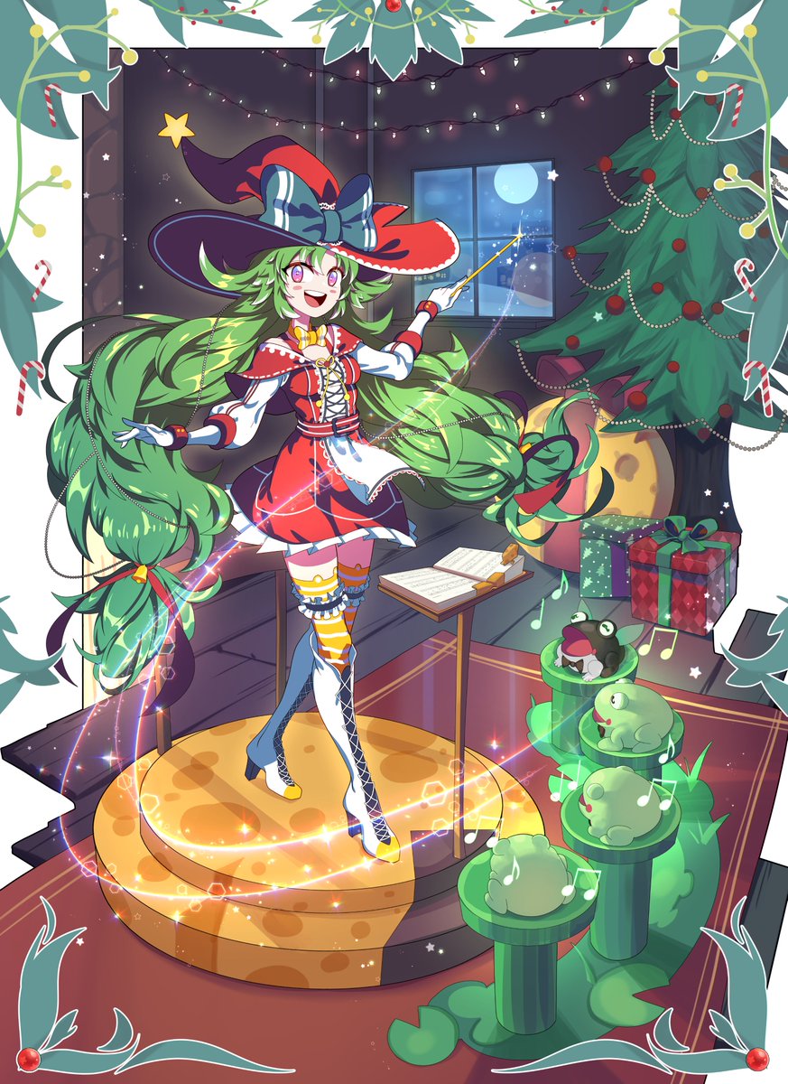 BlBestLove's tweet photo. Somehow you managed to pull a 5-star Christmas unit! 

"You promised right? (´･з･)
That we'd celebrate and sing all night long...so please, let's continue and make sure our adventure never ends! b(°◡°♡)" 

Merry belated Christmas to all!🐸💚🎄
#Vtuber #Vtubers #Vtuberart https://t.co/fpB7pM7TXc