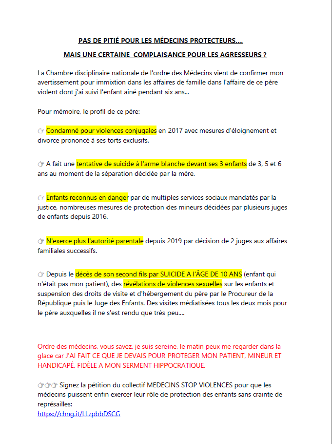 FericelliF's tweet photo. Pas de pitié pour les médecins protecteurs et complaisance pour les agresseurs?
Ordre des médecins vient de confirmer mon avertissement pour immixtion dans les affaires de famille
En faveur d'un homme violent, parce que je voulais protéger son enfant     
https://t.co/Fikk93p3Vi. https://t.co/VRDMZPoQGL
