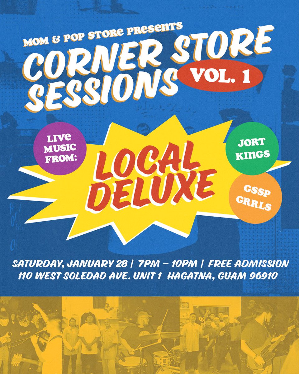 LocalDeluxeGU's tweet photo. Tomorrow at @momnpopstore. Tees dropping at 6PM, show starts at 7PM. Let’s kick it 🤝 https://t.co/eVTPAL4YOd