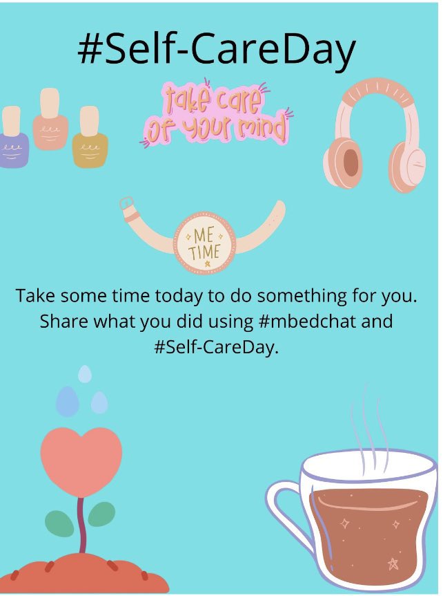 msmuirhead's tweet image. Sometimes self-care means taking care of the things I don’t want to do but need to for my well-being. So today my self-care has been doing some chores and tasks that need to be done, even though it’s been a long and busy day (/week/month 🙃)  #mbedchat #SelfCareDay