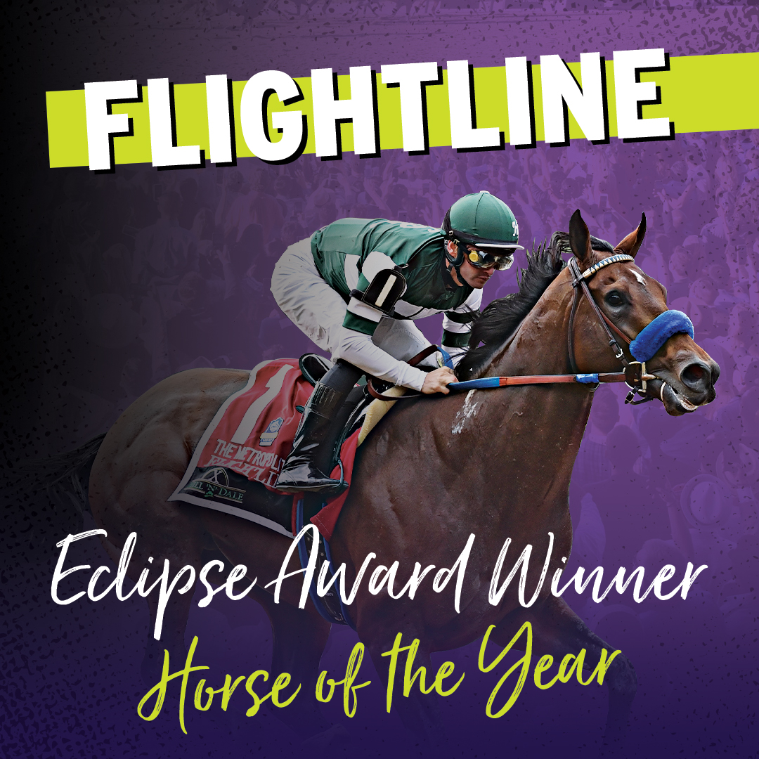 TheNYRA's tweet photo. Congratulations to 2022 Horse of the Year, FLIGHTLINE! 🤩✈️ #EclipseAwards https://t.co/oSQOt7jEqI