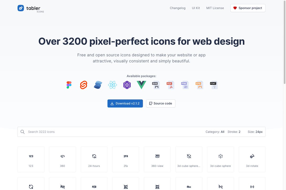 codecalm's tweet image. I&apos;m excited to share website tabler-icons.io with over 3200 icons available in 10 formats and all free to download! 🤩

Perfect for any design and development project 

#iconpack #webdesign #design #freeicons