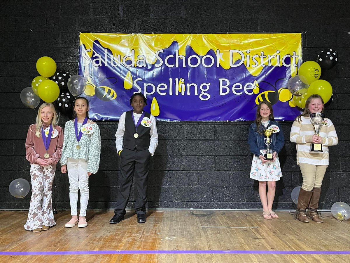 HESHORNETSROCK's tweet photo. Congratulations to the following winners of our Saluda District Spelling Bee! 3rd grade winner-Natalie Jordan; 4th grade winner- Paisley Clayton; 5th grade winner-Ja’Marion  Williams; District Runner-Up-Emma Dorn; 
District Overall Winner-Brooklyn Lewis https://t.co/9l29WFWRdd