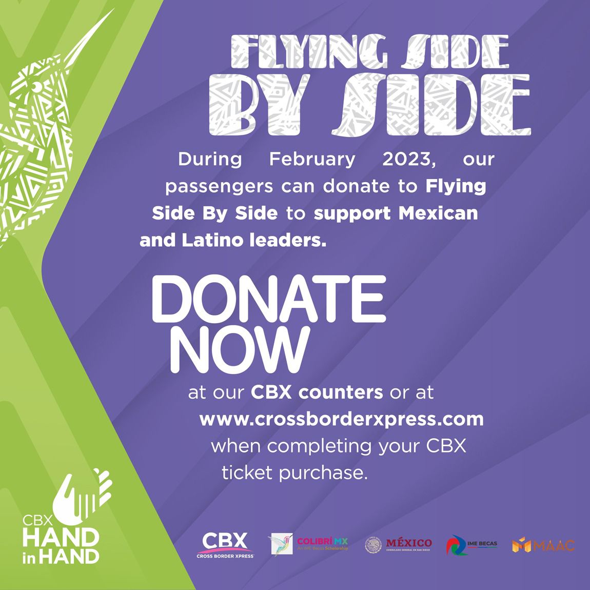 carlos_glezgtez's tweet photo. Starting Feb.1st you will be able to donate to #ColibriMX and support Mexican/Latino low income students to fulfill their dream of going to college when you buy your @CrossBrdrXpress tickets. Learn more here: https://t.co/xEHcOt1nWW #FlyingSideBySide https://t.co/pbJ1lOzXOd