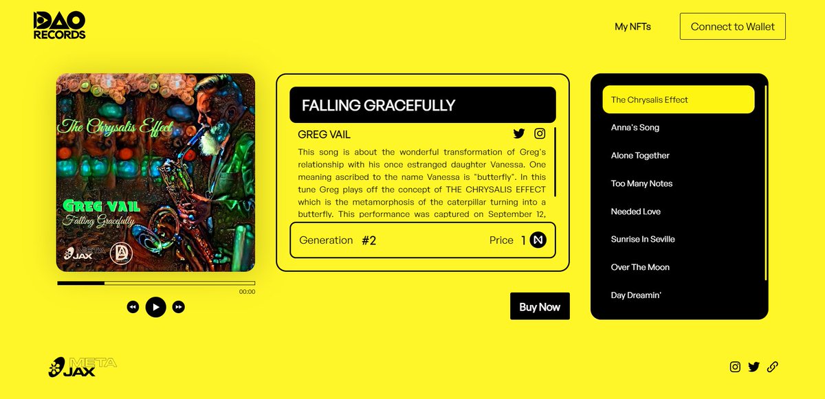 DAOrecords_'s tweet photo. Calling all #Jazz lovers! "Falling Gracefully" by @gvSAXBOY courtesy of @MetaJAX is now available on #DAOrecords π₯³
Listen & collect copies of each #MusicNFT for 1 $NEAR
https://t.co/i6xE9GQ4Ol https://t.co/JVpoTROlFn