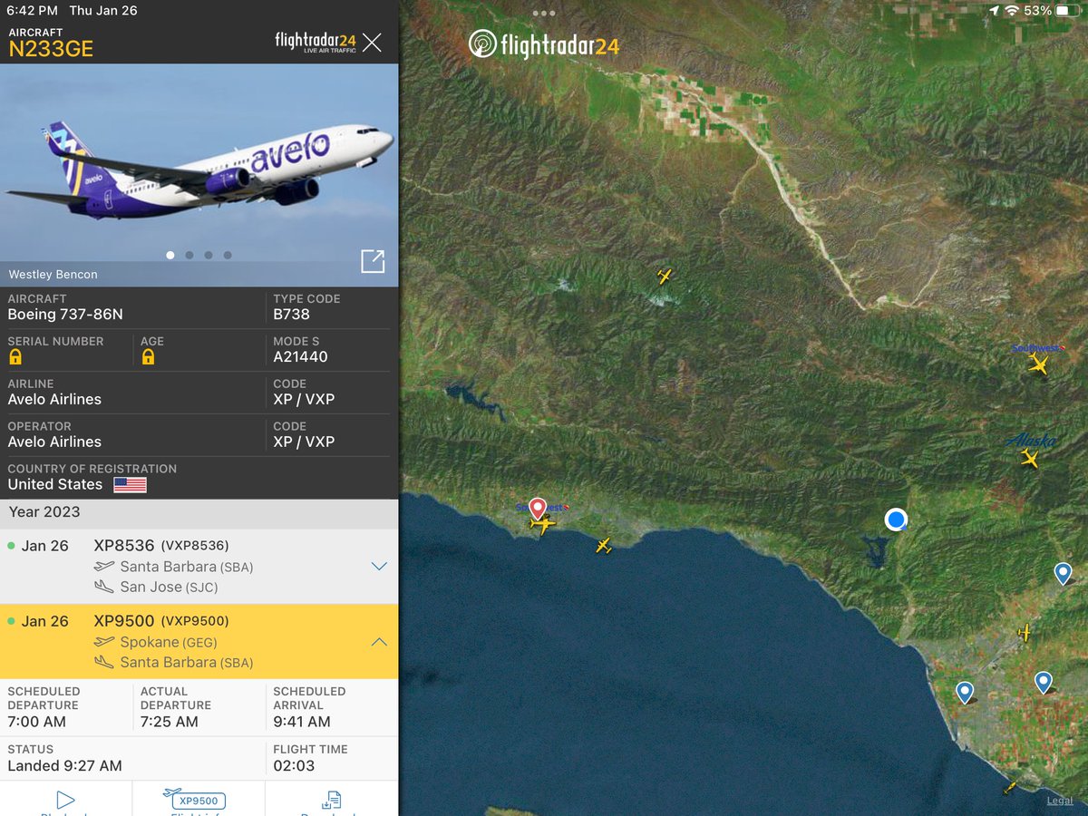 Mbilly12821175's tweet photo. Any clue what this Avelo Airlines was chartering for? #FlySBA https://t.co/MhFMSKvGhs