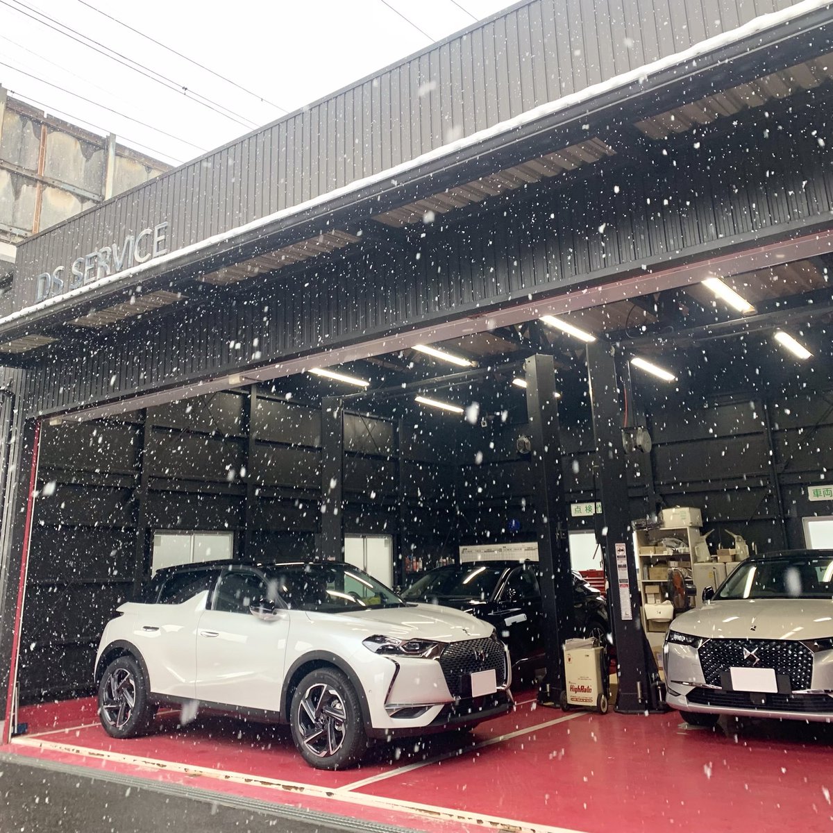 DsStoreShiga's tweet image. 栗東は朝から❄️です🥺
写真を撮るために外に出た私も一瞬で真っ白に☃️笑
デモカー達も工場へ避難中です💦
でも舞い落ちる雪越しのDSもカッコいいですよね？🫢💓
#DS9 #DS4 #DS3CROSSBACK