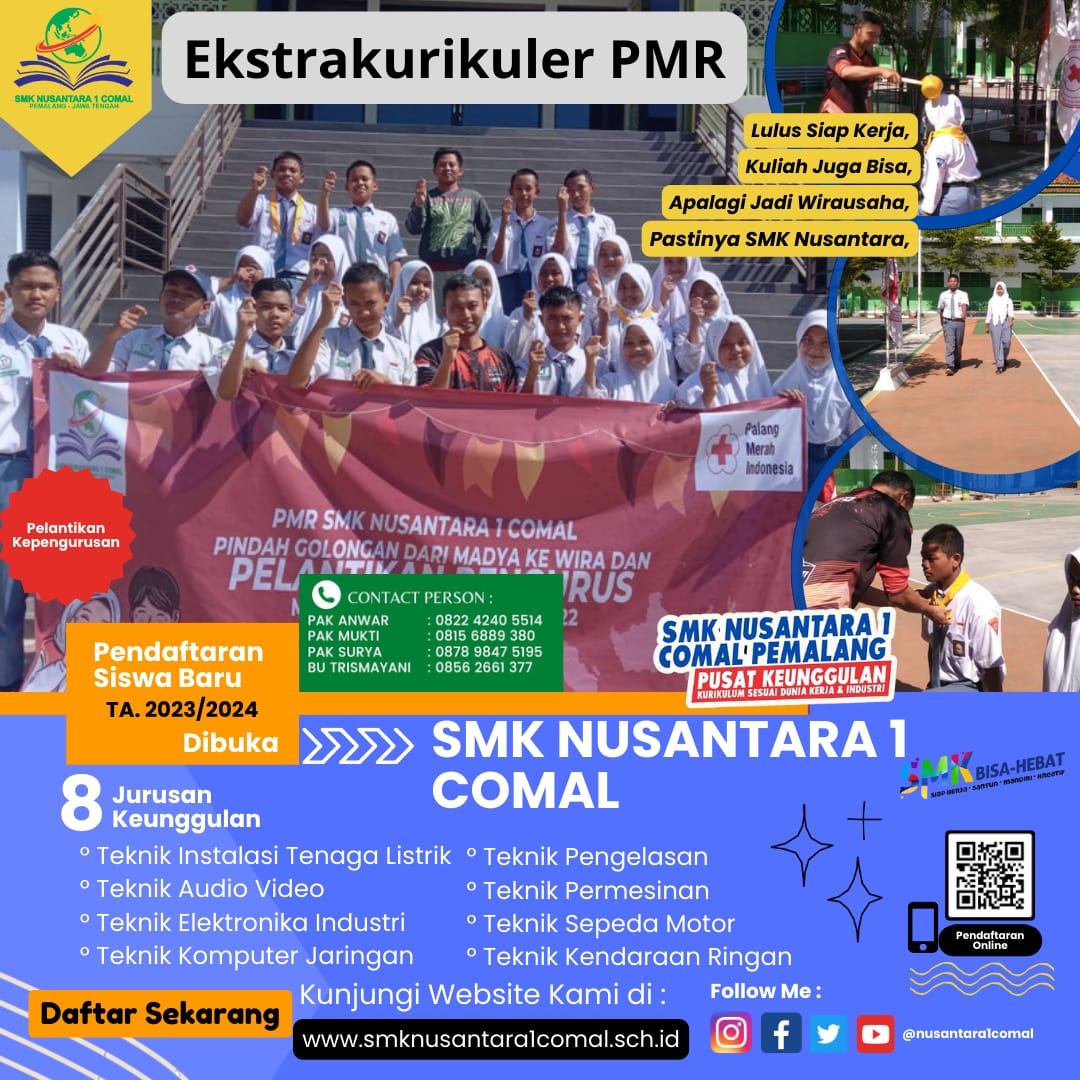 nusantara1comal's tweet photo. Di SMK NUSANTARA 1 COMAL Ad Eskul PMR jg loh.
Yuk Adik-adik SMP/MTS kls 9 bs mendftar di SMK NUSANTARA 1 COMAL mulai Skrng krn bbs pilih jurusan yg diminati.
Informasi Pndftrn bsa menghubungi nomor diatas ya.Atau datang Langsung Ke SMK NUSANTARA 1 COMAL. 
#ppdb
#ppdb2023
#smkbisa https://t.co/bNwnNJ5IEN