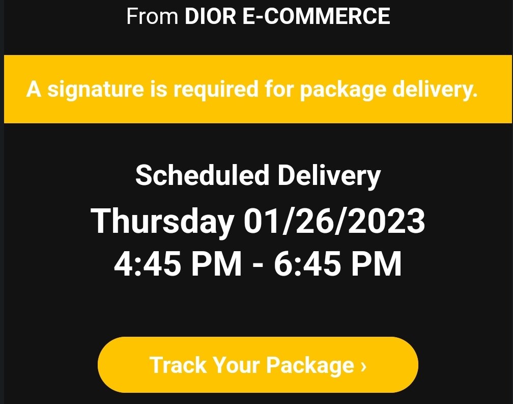 Kellyjfer's tweet photo. @Dior my order, @UPS made 3 attempts early around 10:30 AM (me,working), even though they sent me 👇🏽this emails with this hours (at home by this time), spoke with a rude @dior representative who told me my package will be sent back 2 dior. So disappointing worst customer service https://t.co/8ergjehU4V