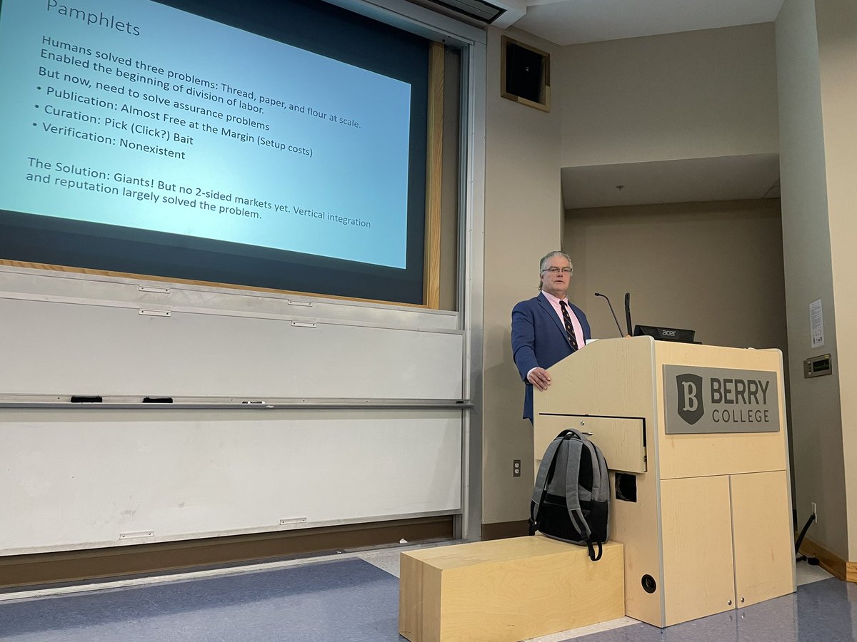 BerryEconRocks's tweet photo. Students packed the aisles (quite literally!) for a riveting talk by Dr. Michael Munger of @DukeU tonight. We discussed transaction costs, exchange, and monopoly power in media (like @Twitter). Thanks, Dr. Munger! #WAYW https://t.co/PtF5R9wKof