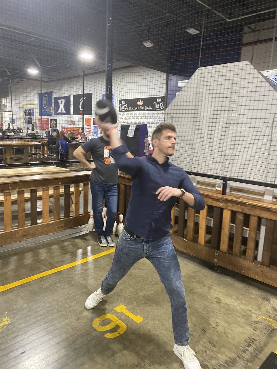 ericdefreeuw's tweet photo. Not gonna lie, it was way harder than it looks, but we had a blast representing @CincyChildrens and @CincinnatiPRSA at @FowlingCincy benefitting @1N5_org! #mentalhealth https://t.co/x0AvsiS7ZC