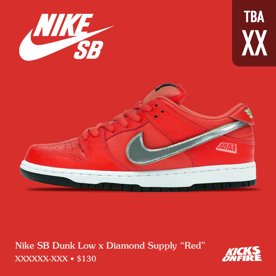 kicksonfire's tweet photo. Nike SB Dunk Low x Diamond Supply “Red” 😍❤️ Need this pair ? https://t.co/swfEDh370k