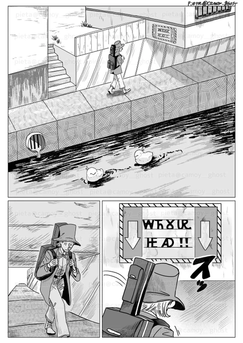 『のどかな町の注意書き』(1/2)

#赤鼻の旅人 
#漫画が読めるハッシュタグ 