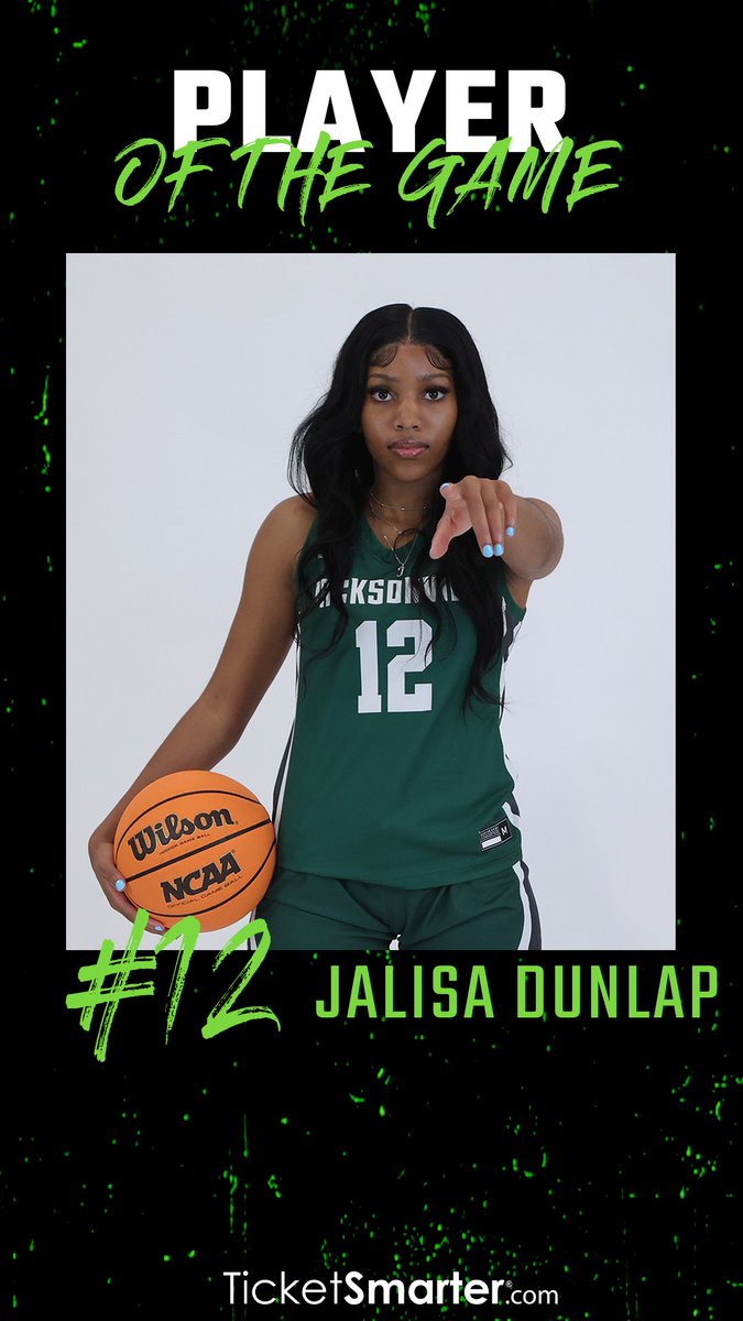 Jacksonville Women's Basketball (@jax_wbb) on Twitter photo Tonight's <a href="/TicketSmarter/">TicketSmarter</a> player of the game is Jalisa Dunlap. Dunlap led the Dolphins with 23 points, 6 rebounds, and 1 block.
#JUPhinsUp X #RELENTLESS Tonight's <a href="/TicketSmarter/">TicketSmarter</a> player of the game is Jalisa Dunlap. Dunlap led the Dolphins with 23 points, 6 rebounds, and 1 block.
#JUPhinsUp X #RELENTLESS
