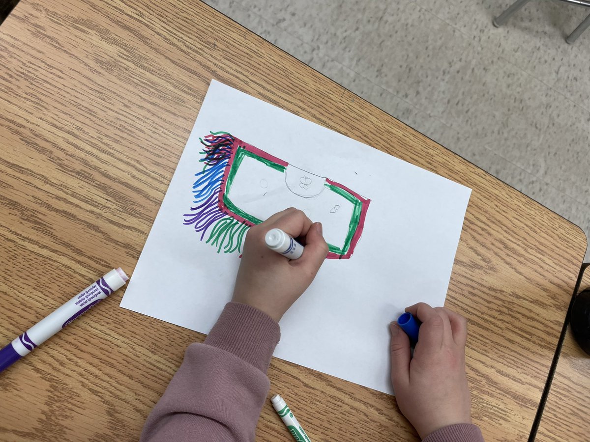 teach_msK's tweet photo. We truly enjoyed learning about indigenous dance and traditions in todays #CrayolaCreativityWeek challenge. Check out our fancy shall art. #kauffeetime @CrayolaEdu #art https://t.co/9FcmfUClyI