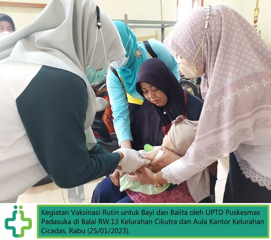 uptpkmpadasuka's tweet photo. Kegiatan Vaksinasi Rutin untuk Bayi dan Balita oleh UPTD Puskesmas Padasuka di Balai RW.13 Kelurahan Cikutra dan Aula Kantor Kelurahan Cicadas, Rabu (25/01/2023).
.
#dinkeskotabandung #uptdpkmpadasuka #siapmelayanidenganhati #vaksin https://t.co/U1zwltOylG