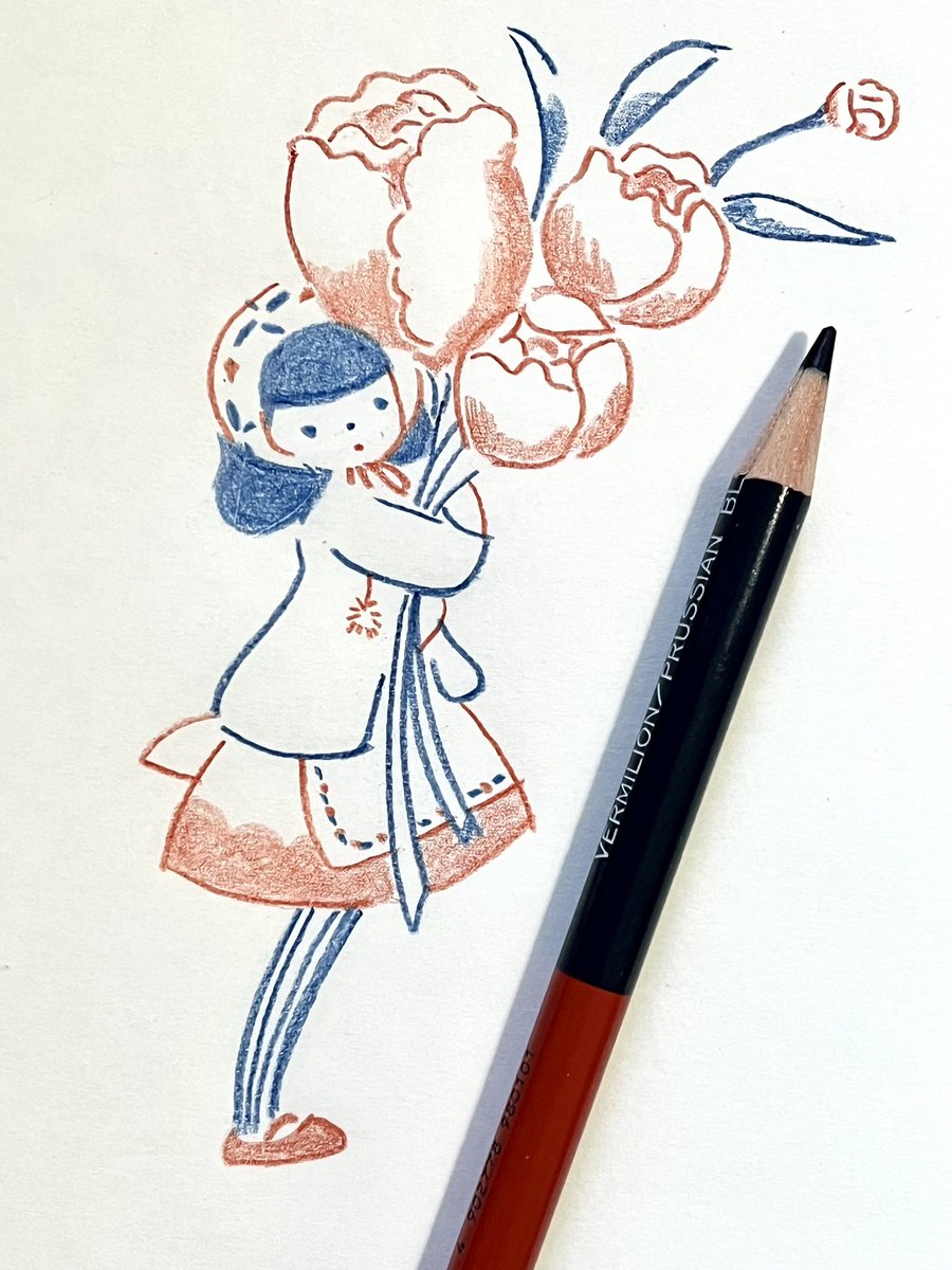 「寒いのでお花赤青鉛筆で描いています 」|ryukuのイラスト