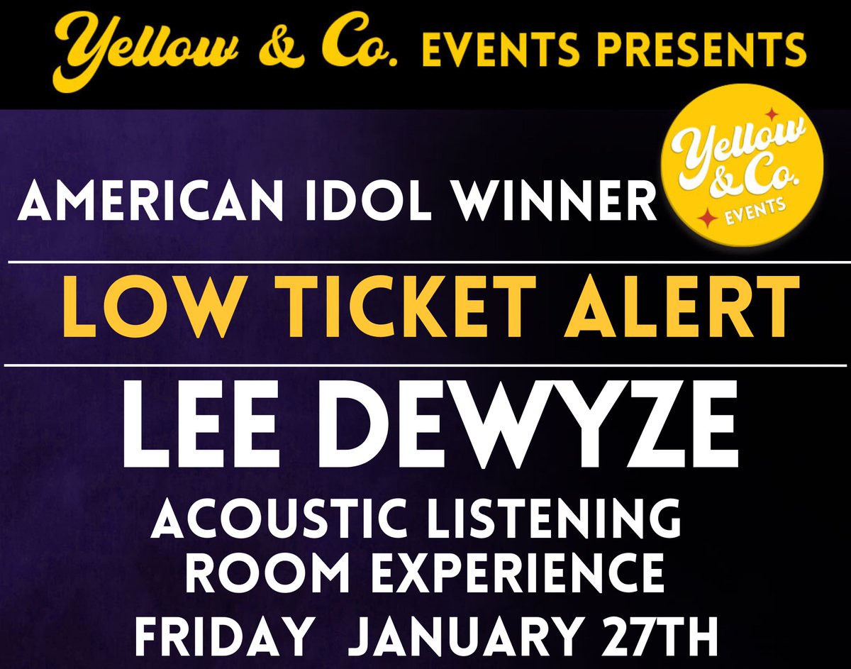 Tomorrow...only few tickets left! Price increases at Midnight! Let's bring it! <a href="/yellowandcompa1/">yellowandcompany</a> <a href="/LeeDeWyze/">Lee DeWyze</a>