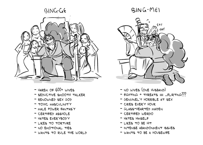 [#svsss] i'm back at it with another useless character comparison thing, this time with bingge/bingmei. their short was a lot of fun!! 