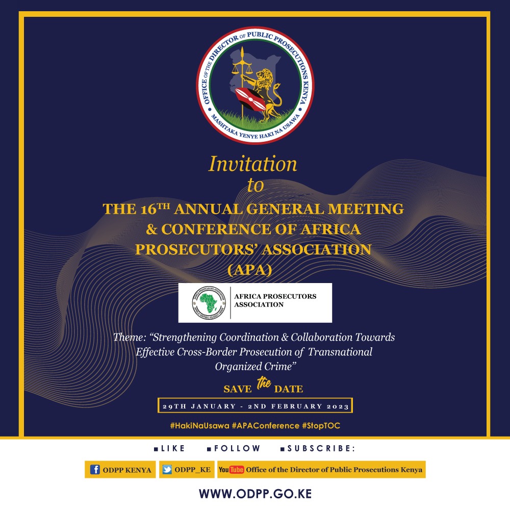 ODPP_KE's tweet photo. Welcome to the ODPP Café this morning @8am as we discuss the upcoming 16th AGM & Africa Prosecutors' Association Conference scheduled for next week from 29th Jan. to 2nd Feb. A first of its kind in Kenya! #HakiNaUsawa #APAConference #STOPTOC #ODPPCafe https://t.co/kjHpB7Q2ja